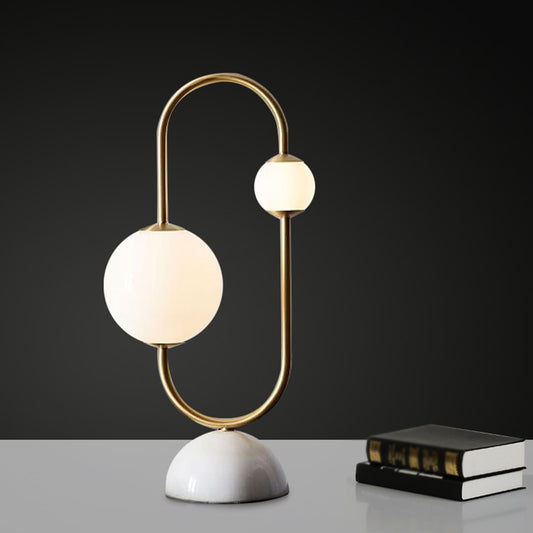 Marble Dome Base Table Lamp Postmodern 2 Heads Gold LED Nightstand Light with Ball Frosted Glass Shade Clearhalo 'Lamps' 'Table Lamps' Lighting' 2205676
