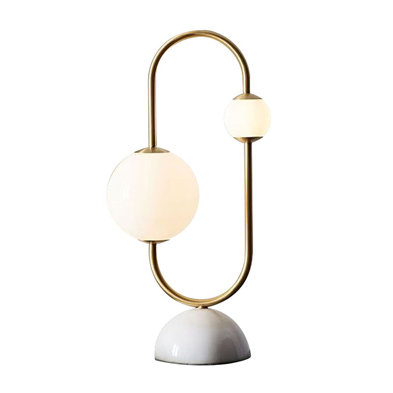 Marble Dome Base Table Lamp Postmodern 2 Heads Gold LED Nightstand Light with Ball Frosted Glass Shade Clearhalo 'Lamps' 'Table Lamps' Lighting' 2205678