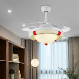 Bowl Frosted Glass Semi Mount Lighting Nautical Stylish LED Blue/Red Ceiling Fan Light with Rudder Design Red Clearhalo 'Ceiling Fans with Lights' 'Ceiling Fans' 'Kids Ceiling Fans' 'Kids' Lighting' 220567