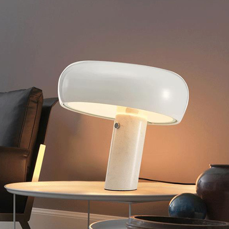 Marble Cylindrical Base Table Light Minimalistic Single-Bulb Nightstand Lighting for Bedside White 15" Clearhalo 'Lamps' 'Table Lamps' Lighting' 2205693
