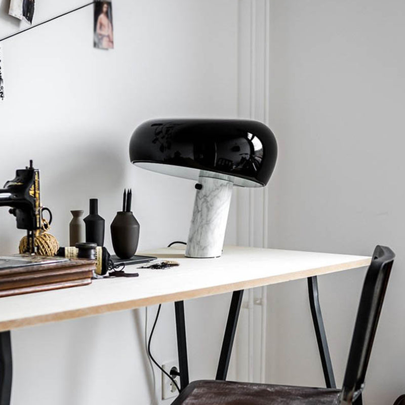 Marble Cylindrical Base Table Light Minimalistic Single-Bulb Nightstand Lighting for Bedside Black 15" Clearhalo 'Lamps' 'Table Lamps' Lighting' 2205695