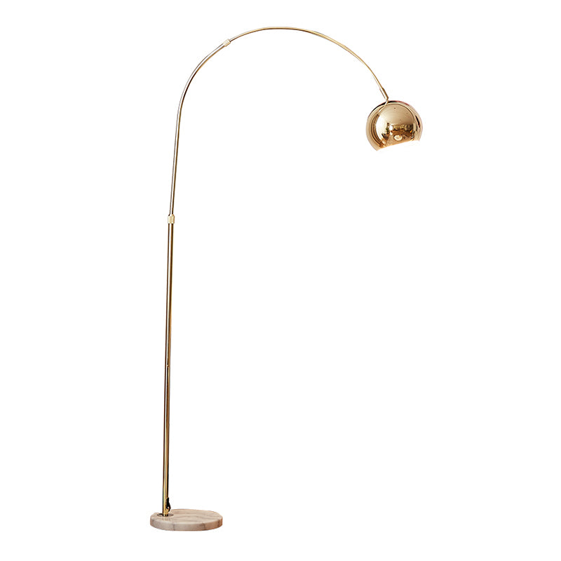 Arched Arm Standing Light Simplicity Metal 1-Light Bedside Floor Lamp with Marble Base in Gold Clearhalo 'Floor Lamps' 'Lamps' Lighting' 2205705