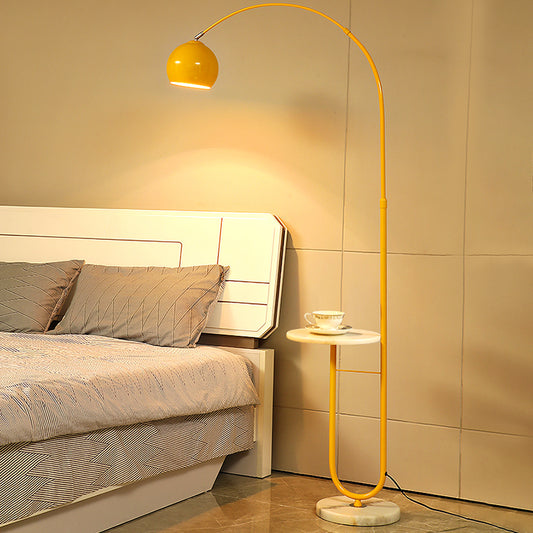 Fishing Rod Living Room Floor Lamp Metal Single Minimalistic Standing Lighting with Dome Shade and Marble Base Yellow B Clearhalo 'Floor Lamps' 'Lamps' Lighting' 2205713