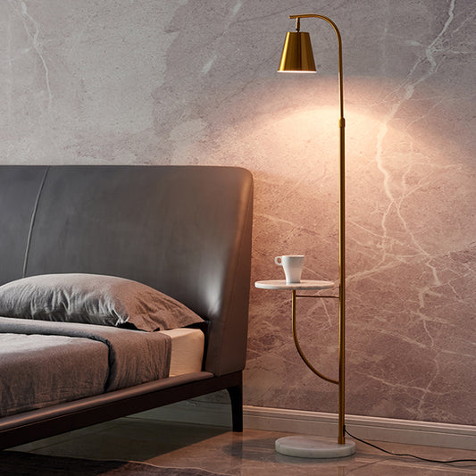 Metal Bell Stand Up Lamp Nordic Style 1 Head Living Room Floor Lighting with Marble Base Gold B Clearhalo 'Floor Lamps' 'Lamps' Lighting' 2205715