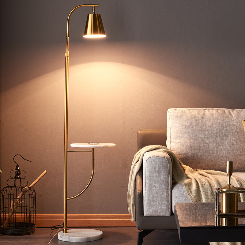 Metal Bell Stand Up Lamp Nordic Style 1 Head Living Room Floor Lighting with Marble Base Clearhalo 'Floor Lamps' 'Lamps' Lighting' 2205717