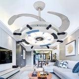 Rudder Wooden Semi Flush Light Fixture Nautical Stylish LED White Ceiling Fan Lamp for Living Room Clearhalo 'Ceiling Fans with Lights' 'Ceiling Fans' 'Kids Ceiling Fans' 'Kids' Lighting' 220571