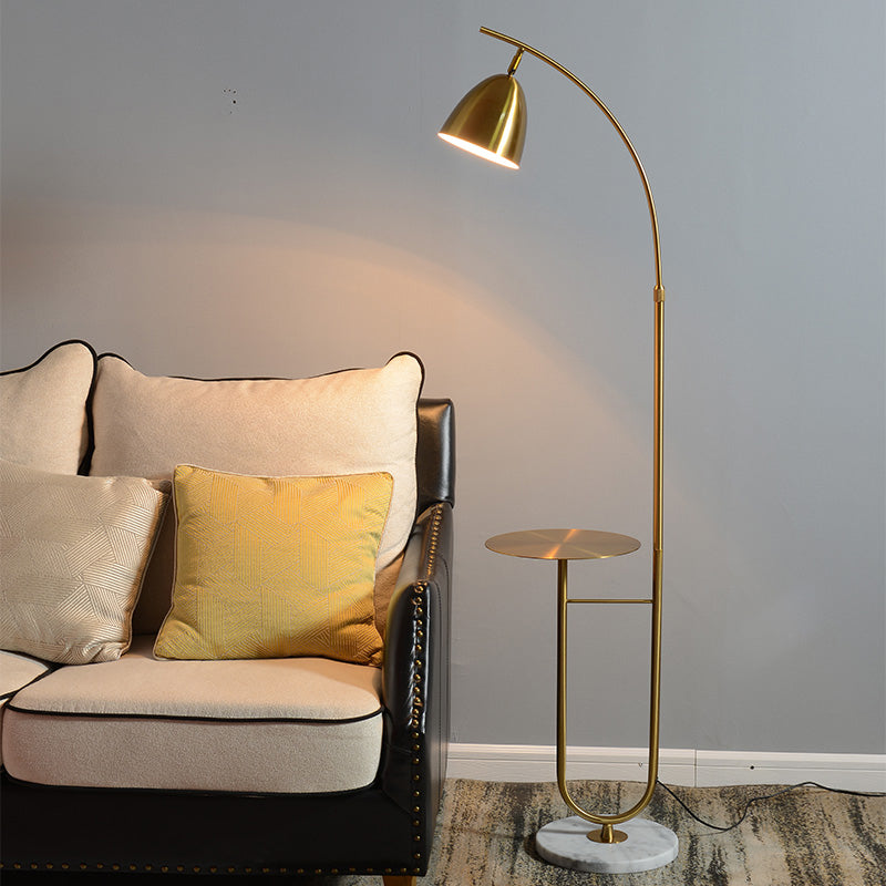 Nordic Bell Shade Floor Light Metallic 1 Bulb Living Room Standing Lamp with Marble Base Gold Clearhalo 'Floor Lamps' 'Lamps' Lighting' 2205723