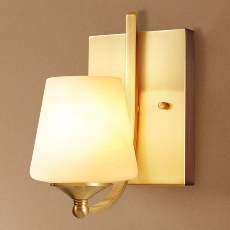 Traditional Shaded Wall Mount Lighting Single-Bulb Glass Wall Light Fixture in Gold Gold F Clearhalo 'Wall Lamps & Sconces' 'Wall Lights' Lighting' 2205733