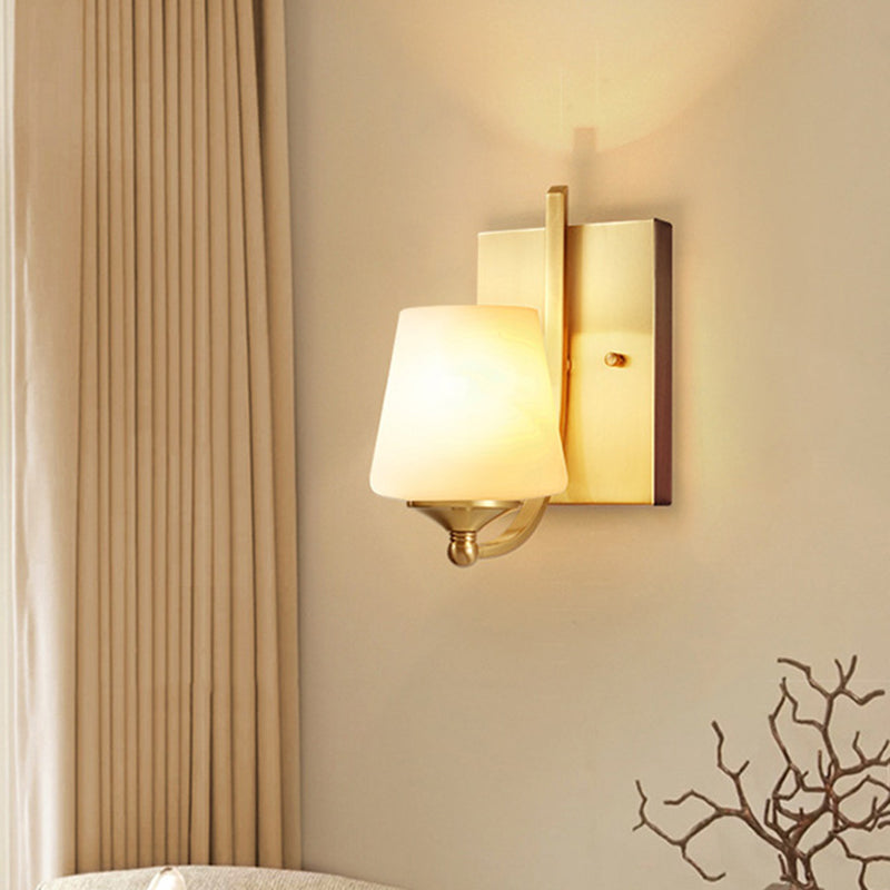 Traditional Shaded Wall Mount Lighting Single-Bulb Glass Wall Light Fixture in Gold Clearhalo 'Wall Lamps & Sconces' 'Wall Lights' Lighting' 2205735