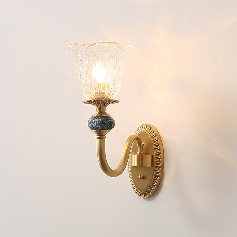 Traditional Shaded Wall Mount Lighting Single-Bulb Glass Wall Light Fixture in Gold Gold J Clearhalo 'Wall Lamps & Sconces' 'Wall Lights' Lighting' 2205736