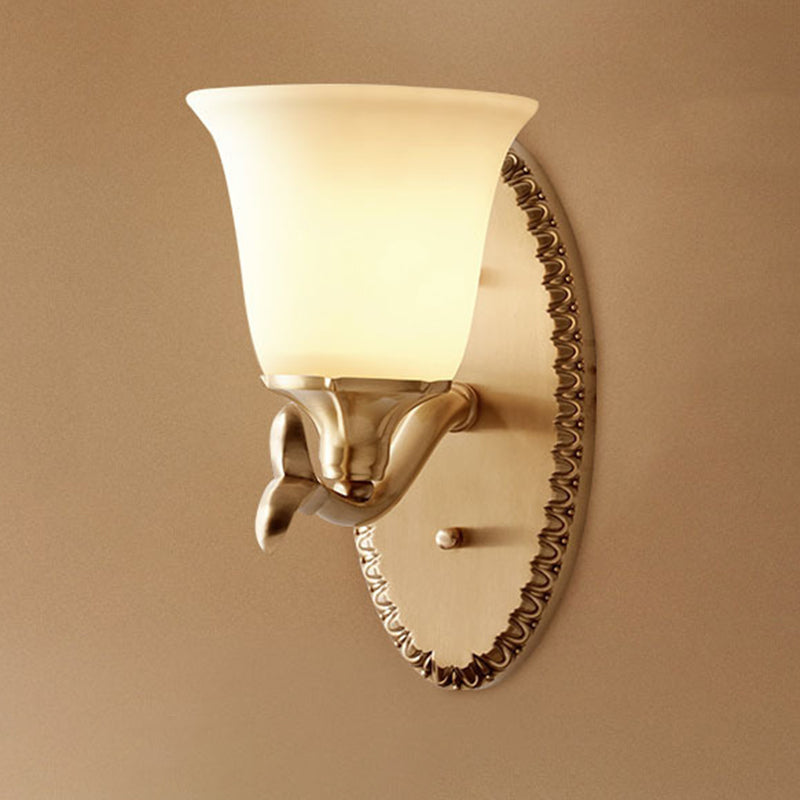 Traditional Shaded Wall Mount Lighting Single-Bulb Glass Wall Light Fixture in Gold Gold E Clearhalo 'Wall Lamps & Sconces' 'Wall Lights' Lighting' 2205738