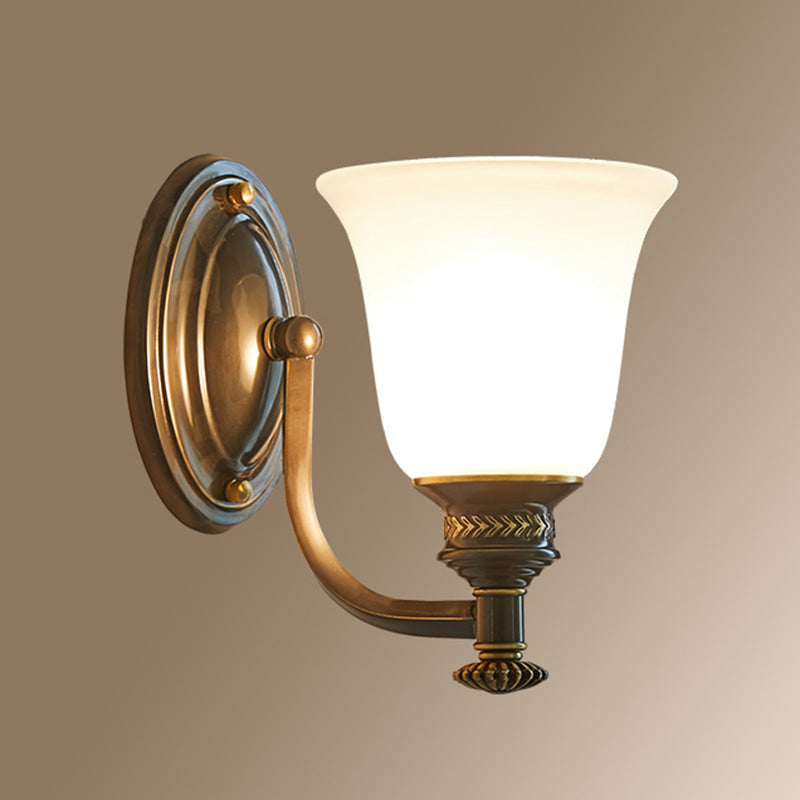 Traditional Shaded Wall Mount Lighting Single-Bulb Glass Wall Light Fixture in Gold Gold H Clearhalo 'Wall Lamps & Sconces' 'Wall Lights' Lighting' 2205739