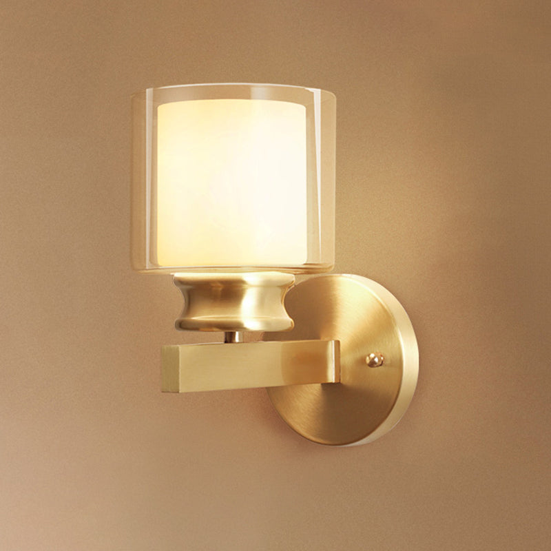 Traditional Shaded Wall Mount Lighting Single-Bulb Glass Wall Light Fixture in Gold Gold G Clearhalo 'Wall Lamps & Sconces' 'Wall Lights' Lighting' 2205740