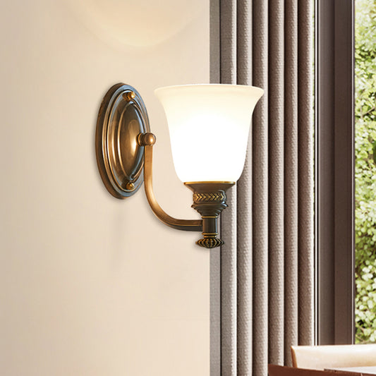 Bell Shade Frosted Glass Wall Light Fixture Vintage Corridor Wall Mounted Lamp in Black Clearhalo 'Wall Lamps & Sconces' 'Wall Lights' Lighting' 2205744