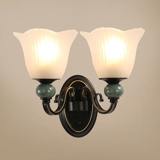 Ribbed Glass Floral Wall Lighting Retro Style Living Room Wall Mount Light in Black Clearhalo 'Wall Lamps & Sconces' 'Wall Lights' Lighting' 2205750