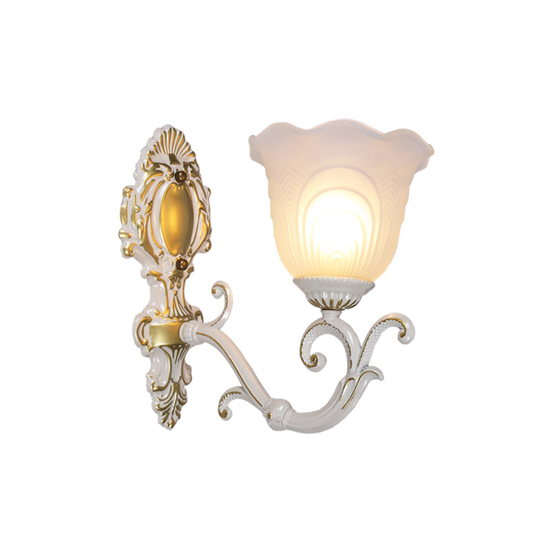 Bud Shade Living Room Wall Light Rustic Style Ruffle Glass White Wall Lighting Fixture 1.0 White C Clearhalo 'Wall Lamps & Sconces' 'Wall Lights' Lighting' 2205757