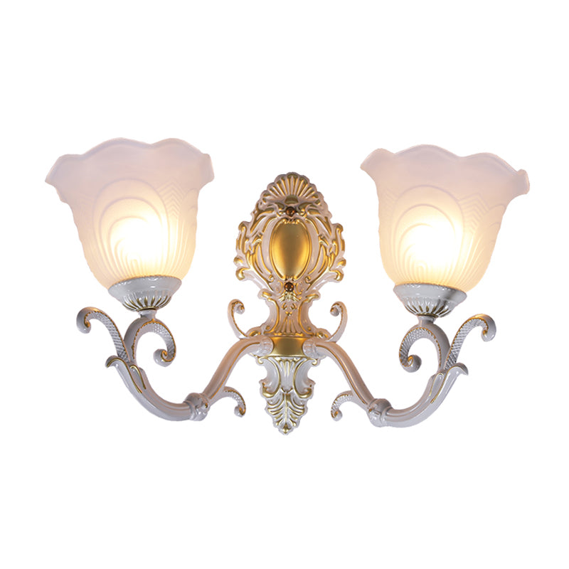 Bud Shade Living Room Wall Light Rustic Style Ruffle Glass White Wall Lighting Fixture 2.0 White C Clearhalo 'Wall Lamps & Sconces' 'Wall Lights' Lighting' 2205759