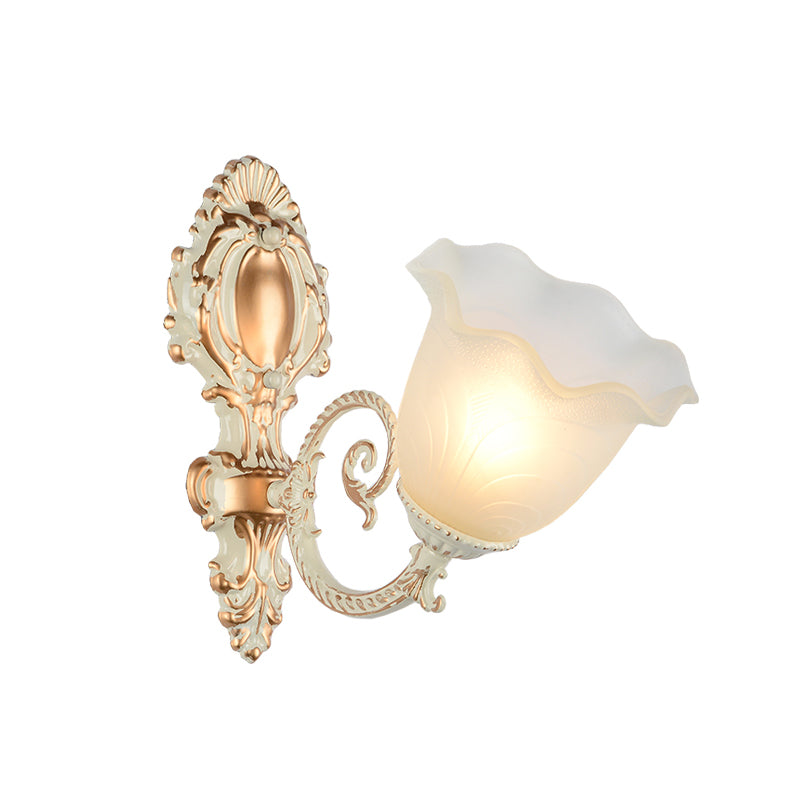 Bud Shade Living Room Wall Light Rustic Style Ruffle Glass White Wall Lighting Fixture 1.0 White B Clearhalo 'Wall Lamps & Sconces' 'Wall Lights' Lighting' 2205761