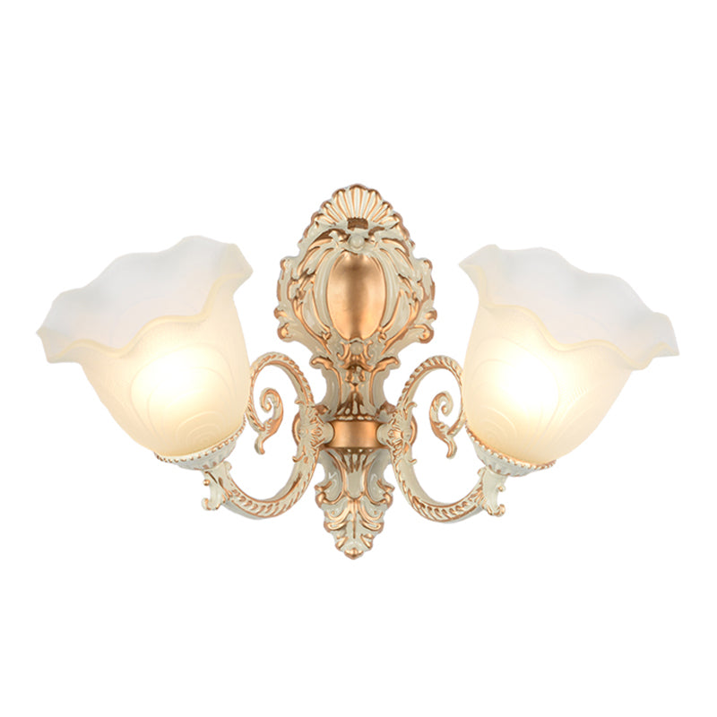 Bud Shade Living Room Wall Light Rustic Style Ruffle Glass White Wall Lighting Fixture 2.0 White B Clearhalo 'Wall Lamps & Sconces' 'Wall Lights' Lighting' 2205763