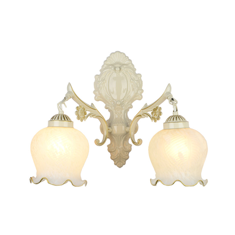Bud Shade Living Room Wall Light Rustic Style Ruffle Glass White Wall Lighting Fixture 2.0 White D Clearhalo 'Wall Lamps & Sconces' 'Wall Lights' Lighting' 2205764