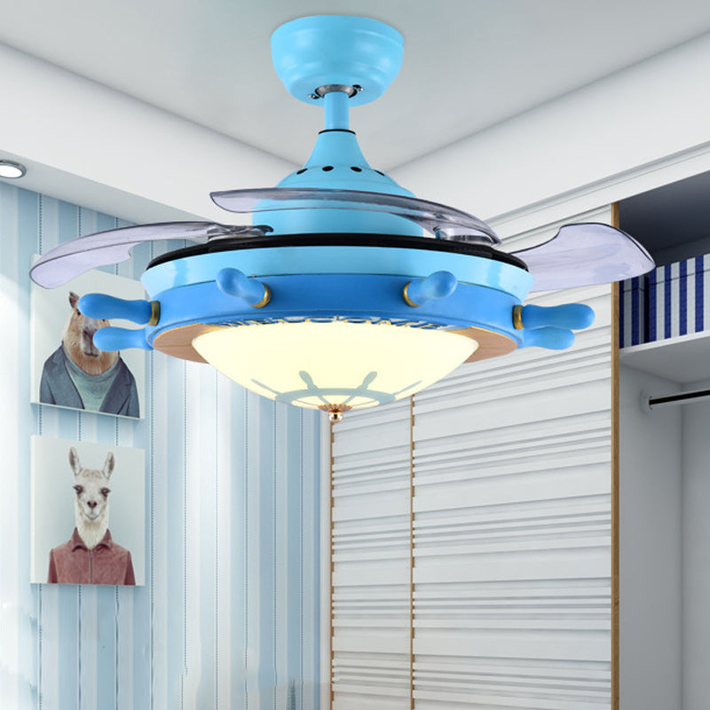 Blue Fan Design Semi Flush Light Cartoon Style LED Acrylic Ceiling Mounted Lamp with Frosted Glass Shade Clearhalo 'Ceiling Fans with Lights' 'Ceiling Fans' 'Kids Ceiling Fans' 'Kids' Lighting' 220580