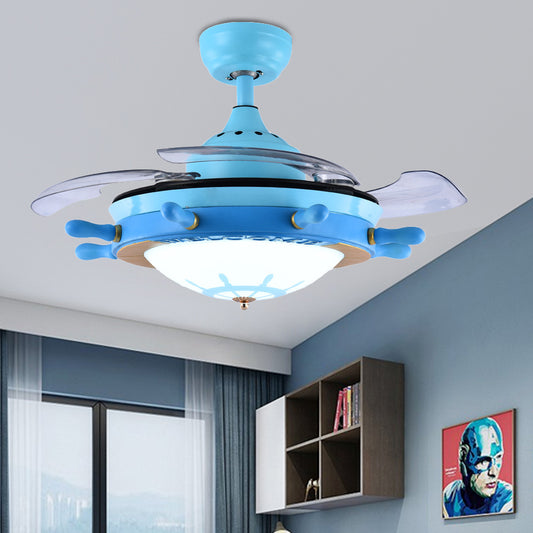 Blue Fan Design Semi Flush Light Cartoon Style LED Acrylic Ceiling Mounted Lamp with Frosted Glass Shade Clearhalo 'Ceiling Fans with Lights' 'Ceiling Fans' 'Kids Ceiling Fans' 'Kids' Lighting' 220581