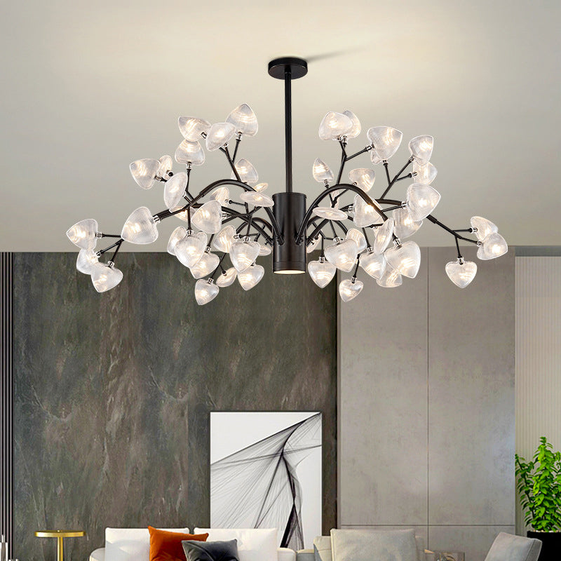 Firefly Chandelier Pendant Light Simplistic Ribbed Acrylic Living Room LED Hanging Light 54 Black Clearhalo 'Ceiling Lights' 'Chandeliers' 'Modern Chandeliers' 'Modern' Lighting' 2205820