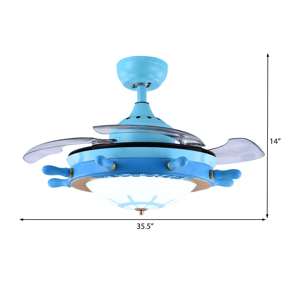 Blue Fan Design Semi Flush Light Cartoon Style LED Acrylic Ceiling Mounted Lamp with Frosted Glass Shade Clearhalo 'Ceiling Fans with Lights' 'Ceiling Fans' 'Kids Ceiling Fans' 'Kids' Lighting' 220583