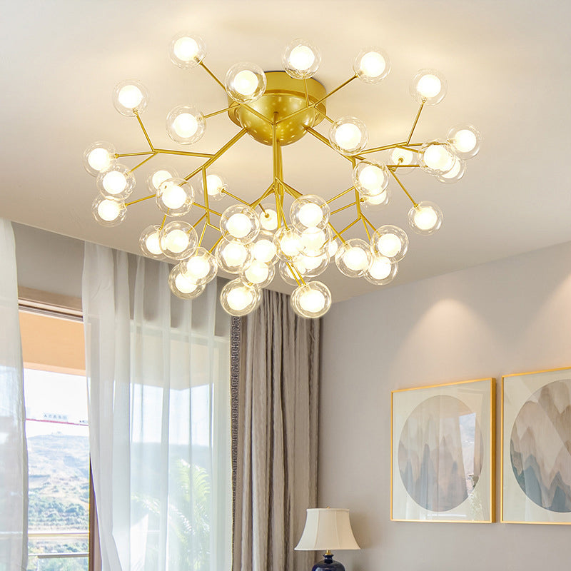 Branch LED Semi Flush Mount Simplistic Metallic Living Room Close To Ceiling Chandelier in Gold Gold C Clearhalo 'Ceiling Lights' 'Close To Ceiling Lights' 'Close to ceiling' 'Semi-flushmount' Lighting' 2205841