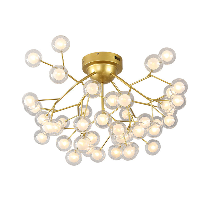 Branch LED Semi Flush Mount Simplistic Metallic Living Room Close To Ceiling Chandelier in Gold Clearhalo 'Ceiling Lights' 'Close To Ceiling Lights' 'Close to ceiling' 'Semi-flushmount' Lighting' 2205842