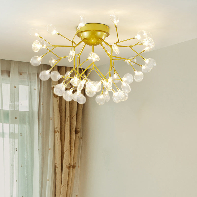 Branch LED Semi Flush Mount Simplistic Metallic Living Room Close To Ceiling Chandelier in Gold Gold B Clearhalo 'Ceiling Lights' 'Close To Ceiling Lights' 'Close to ceiling' 'Semi-flushmount' Lighting' 2205843