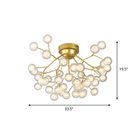 Branch LED Semi Flush Mount Simplistic Metallic Living Room Close To Ceiling Chandelier in Gold Clearhalo 'Ceiling Lights' 'Close To Ceiling Lights' 'Close to ceiling' 'Semi-flushmount' Lighting' 2205844