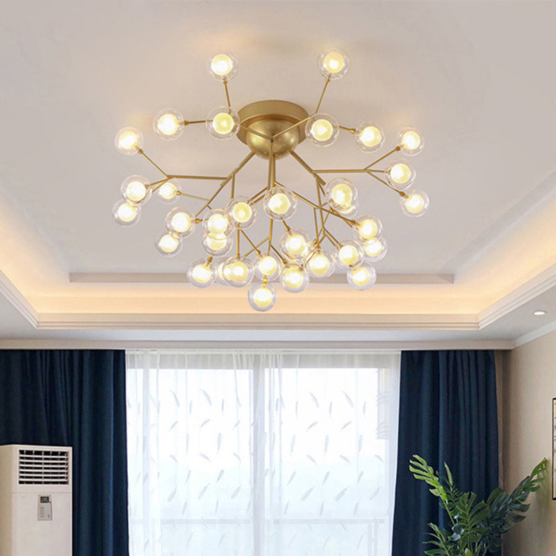 Simplicity Branched Flush Mount Light Metallic Bedroom Semi LED Flush Chandelier with Bubble Ball Shade Gold Clearhalo 'Ceiling Lights' 'Close To Ceiling Lights' 'Close to ceiling' 'Semi-flushmount' Lighting' 2205846