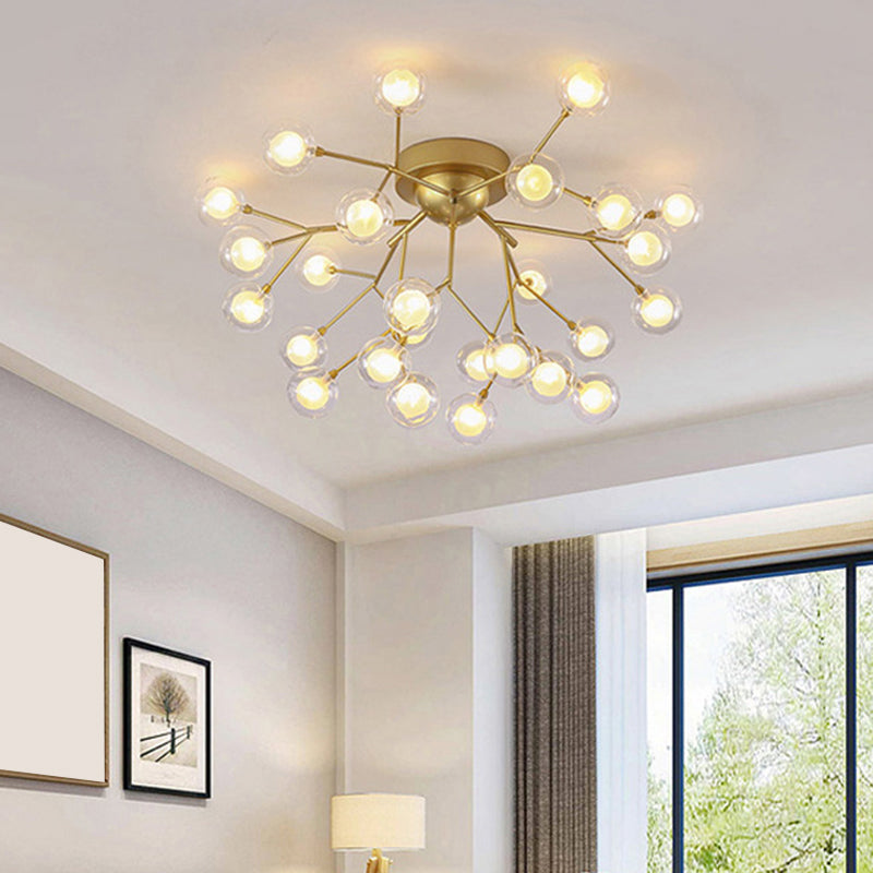 Simplicity Branched Flush Mount Light Metallic Bedroom Semi LED Flush Chandelier with Bubble Ball Shade Clearhalo 'Ceiling Lights' 'Close To Ceiling Lights' 'Close to ceiling' 'Semi-flushmount' Lighting' 2205847