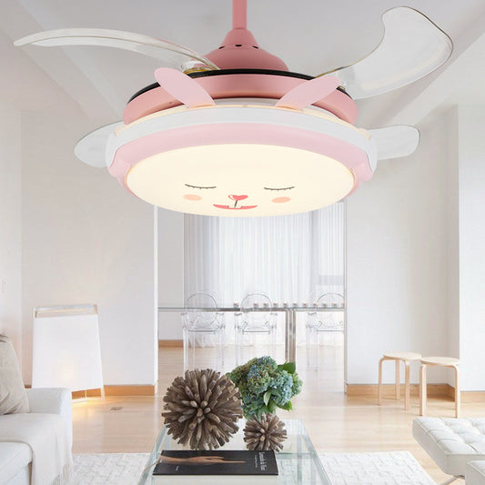 Acrylic Fan Semi Flush Ceiling Light Cartoon Style LED Pink Ceiling Mount Light with Rabbit Design for Living Room Pink Clearhalo 'Ceiling Fans with Lights' 'Ceiling Fans' 'Kids Ceiling Fans' 'Kids' Lighting' 220584