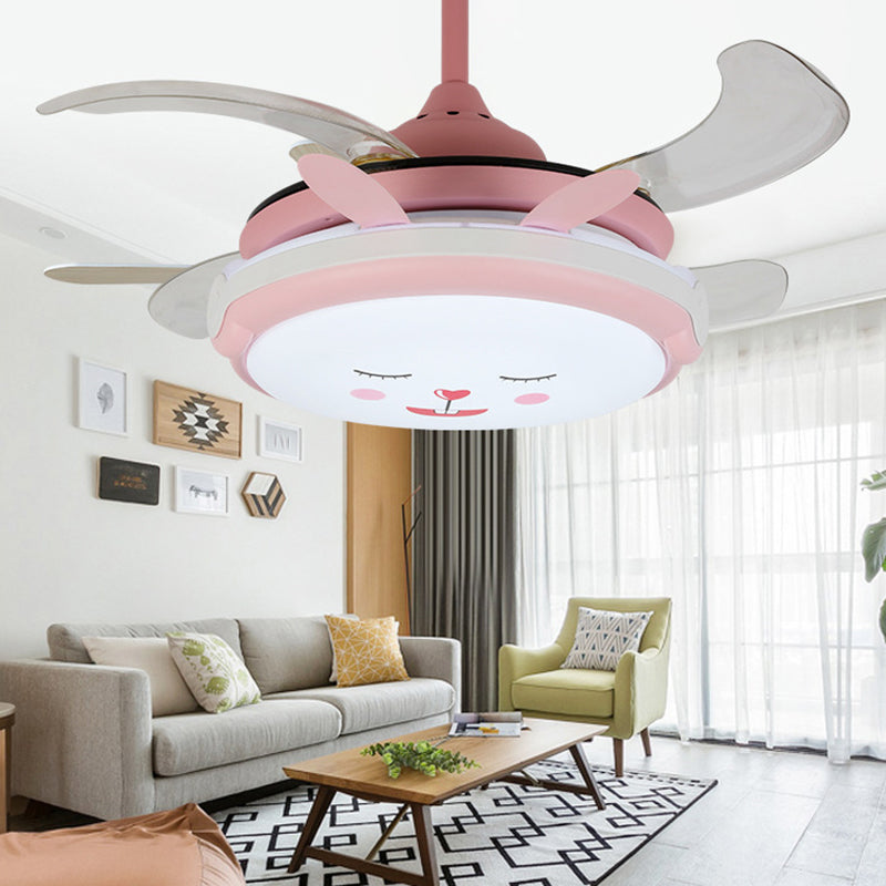 Acrylic Fan Semi Flush Ceiling Light Cartoon Style LED Pink Ceiling Mount Light with Rabbit Design for Living Room Clearhalo 'Ceiling Fans with Lights' 'Ceiling Fans' 'Kids Ceiling Fans' 'Kids' Lighting' 220585
