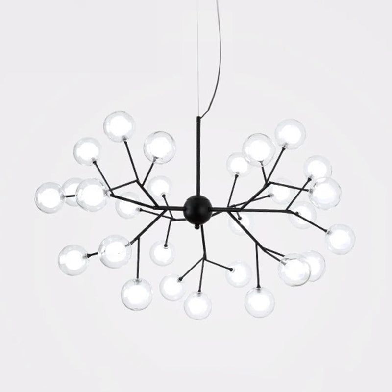 Clear Glass Firefly LED Suspension Light Nordic Style Chandelier Lighting for Living Room 27 White Clearhalo 'Ceiling Lights' 'Chandeliers' 'Modern Chandeliers' 'Modern' Lighting' 2205857