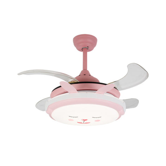 Acrylic Fan Semi Flush Ceiling Light Cartoon Style LED Pink Ceiling Mount Light with Rabbit Design for Living Room Clearhalo 'Ceiling Fans with Lights' 'Ceiling Fans' 'Kids Ceiling Fans' 'Kids' Lighting' 220586