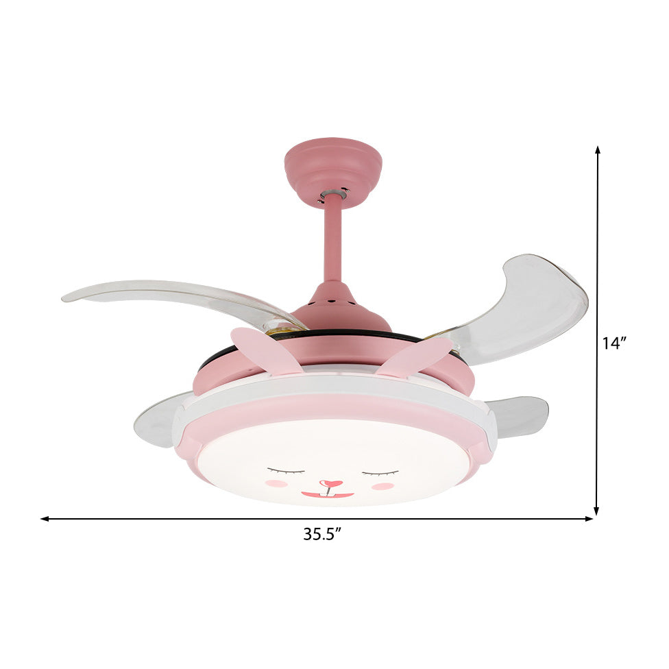 Acrylic Fan Semi Flush Ceiling Light Cartoon Style LED Pink Ceiling Mount Light with Rabbit Design for Living Room Clearhalo 'Ceiling Fans with Lights' 'Ceiling Fans' 'Kids Ceiling Fans' 'Kids' Lighting' 220587