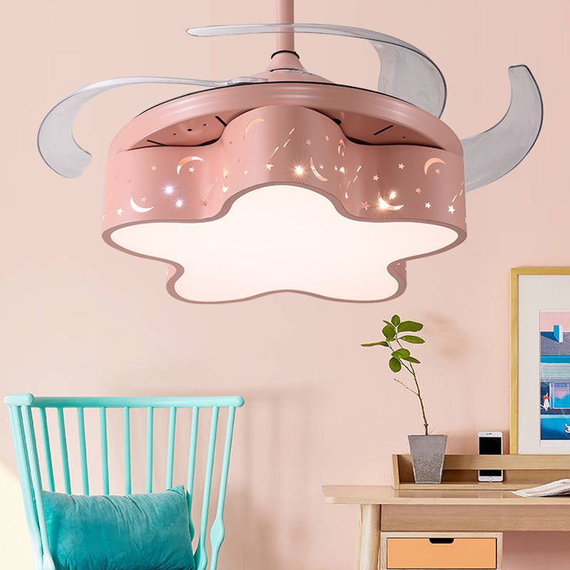 Blue/Pink Star Shaped Ceiling Fan Light Nordic Stylish LED Acrylic Semi Flush Mount Light for Children Room Pink Clearhalo 'Ceiling Fans with Lights' 'Ceiling Fans' 'Kids Ceiling Fans' 'Kids' Lighting' 220588
