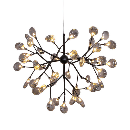 Smoked Glass Branched Firefly Chandelier Lighting Minimalist LED Pendant Light in Black Clearhalo 'Ceiling Lights' 'Chandeliers' 'Modern Chandeliers' 'Modern' Lighting' 2205900