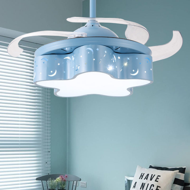 Blue/Pink Star Shaped Ceiling Fan Light Nordic Stylish LED Acrylic Semi Flush Mount Light for Children Room Blue Clearhalo 'Ceiling Fans with Lights' 'Ceiling Fans' 'Kids Ceiling Fans' 'Kids' Lighting' 220592