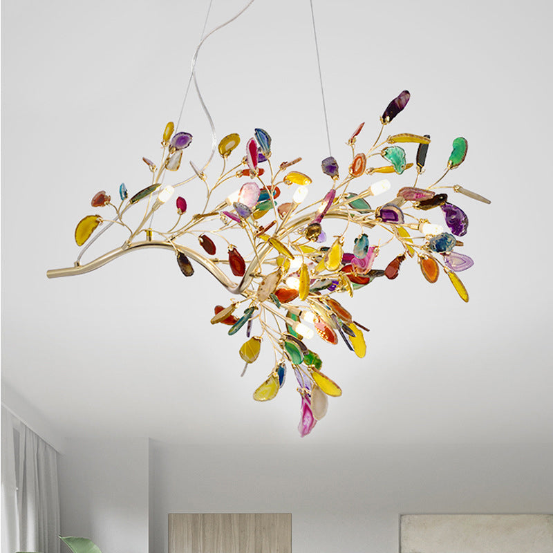 Nordic Firefly Chandelier Pendant Light Colorful Agate Living Room LED Hanging Light in Champagne Clearhalo 'Ceiling Lights' 'Chandeliers' 'Modern Chandeliers' 'Modern' Lighting' 2205920