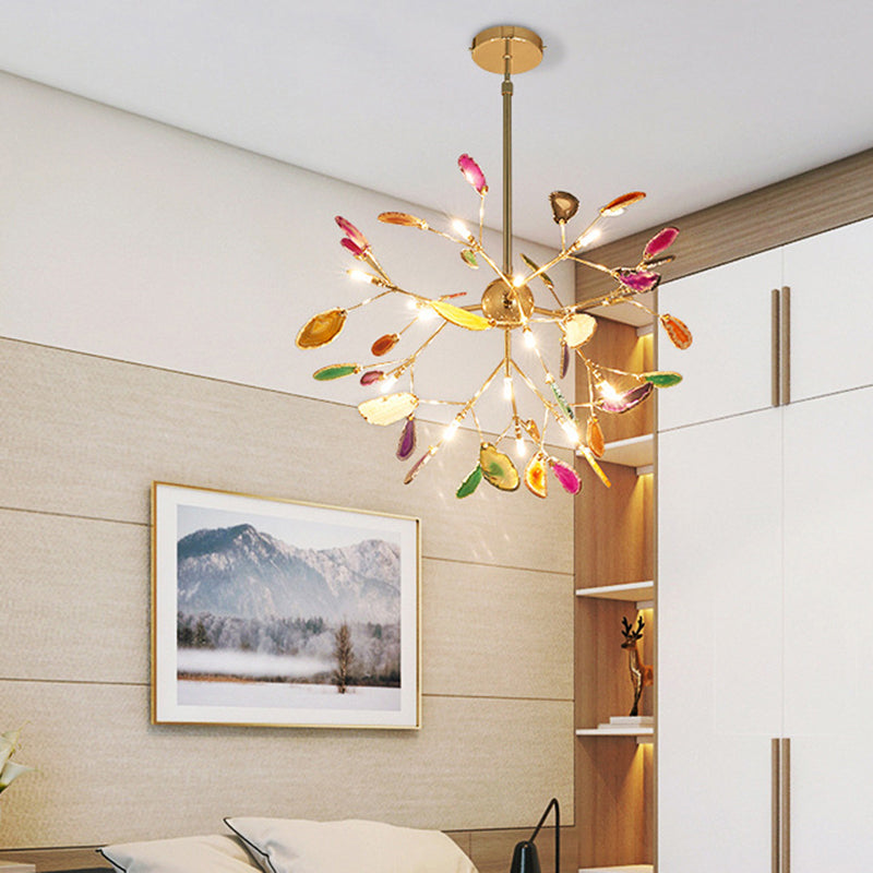 Colorful Agate Sputnik Firefly Chandelier Lighting Minimalist Gold LED Pendant Light Clearhalo 'Ceiling Lights' 'Chandeliers' 'Modern Chandeliers' 'Modern' Lighting' 2205924