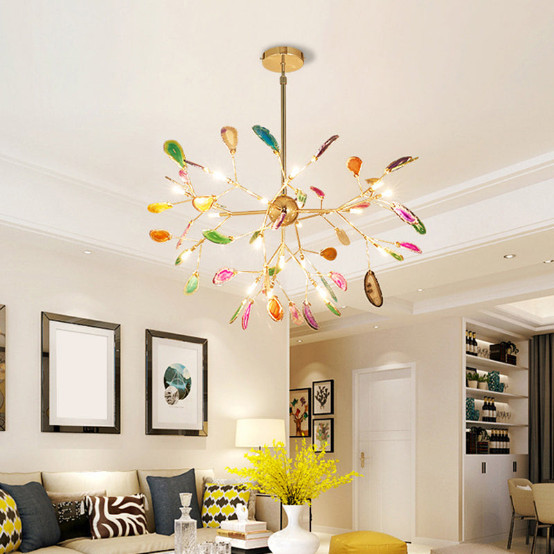 Colorful Agate Sputnik Firefly Chandelier Lighting Minimalist Gold LED Pendant Light Clearhalo 'Ceiling Lights' 'Chandeliers' 'Modern Chandeliers' 'Modern' Lighting' 2205925