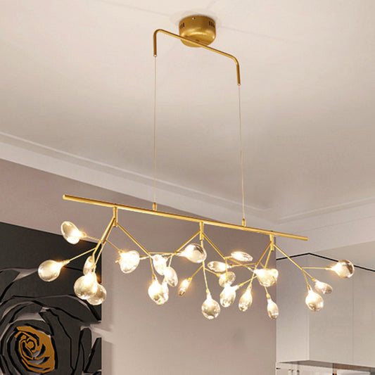 Nordic Style Branched Firefly Island Pendant Light Handblown Glass Dining Room LED Ceiling Light Gold Clearhalo 'Ceiling Lights' 'Chandeliers' 'Modern Chandeliers' 'Modern' Lighting' 2205956