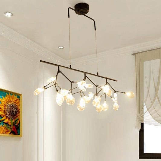 Nordic Style Branched Firefly Island Pendant Light Handblown Glass Dining Room LED Ceiling Light Black Clearhalo 'Ceiling Lights' 'Chandeliers' 'Modern Chandeliers' 'Modern' Lighting' 2205957