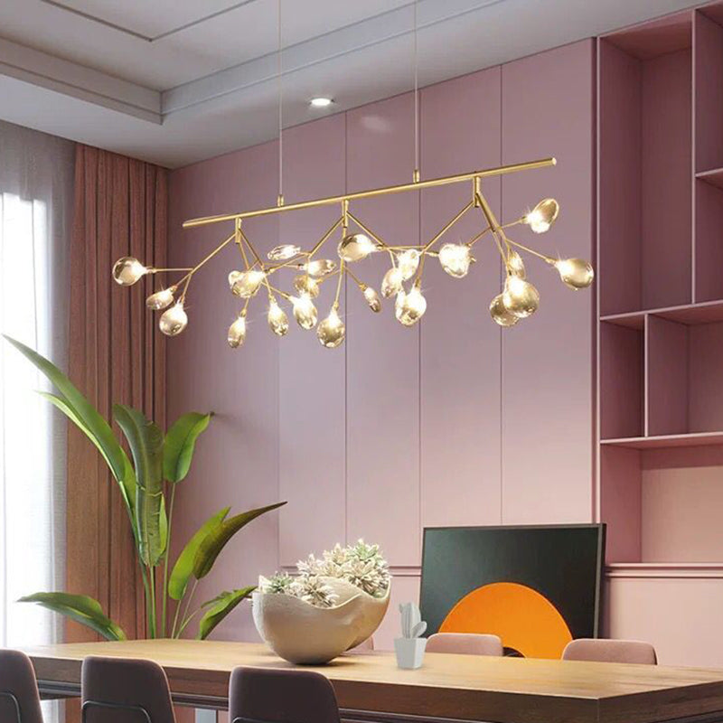 Branched Firefly Island Light Fixture Nordic Style Clear Glass Dining Room LED Ceiling Pendant Light Gold Clearhalo 'Ceiling Lights' 'Island Lights' Lighting' 2205962