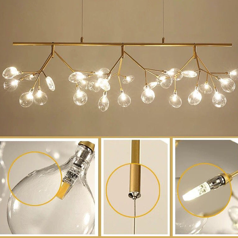 Branched Firefly Island Light Fixture Nordic Style Clear Glass Dining Room LED Ceiling Pendant Light Clearhalo 'Ceiling Lights' 'Island Lights' Lighting' 2205965