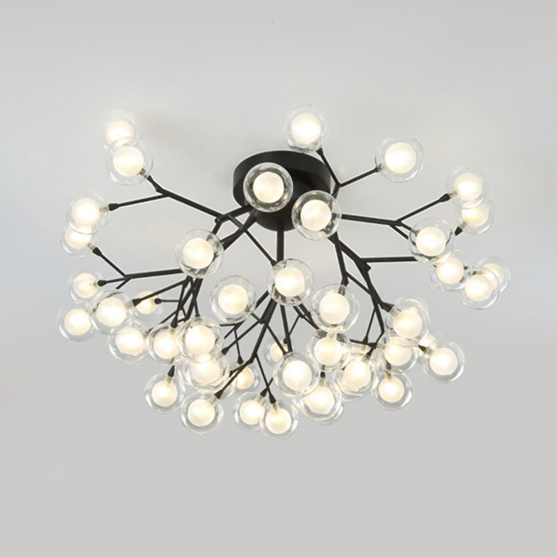 Metallic Tree Branch LED Semi Flush Light Nordic Style Flush Mount Ceiling Chandelier 54 Black Globe Clearhalo 'Ceiling Lights' 'Close To Ceiling Lights' 'Close to ceiling' 'Semi-flushmount' Lighting' 2205989